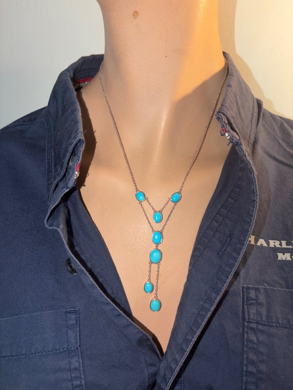JTV Sleeping Beauty Turquoise Sterling Silver Dangle Necklace Lobster Clasp